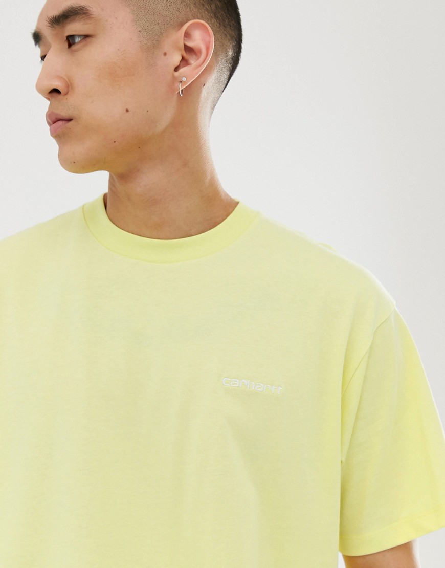 Carhartt WIP - T-shirt gialla con scritta ricamata-Giallo