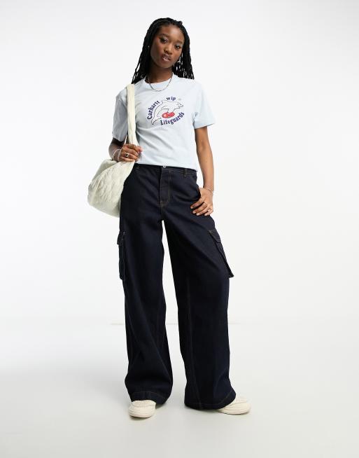 Carhartt WIP – T-Shirt in Blau mit „Lifeguards“-Print