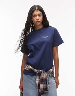 Carhartt WIP - T-Shirt in Blau mit Signatur-Schriftzug