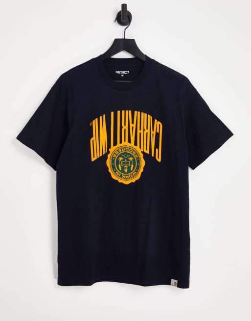 Carhartt WIP – T-Shirt in dunklem Marineblau mit umgekehrtem Print