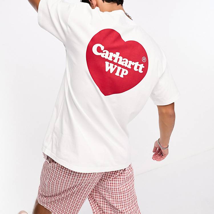 Carhartt WIP – T-Shirt in Grau mit doppeltem Herzprint auf dem Rücken | ASOS