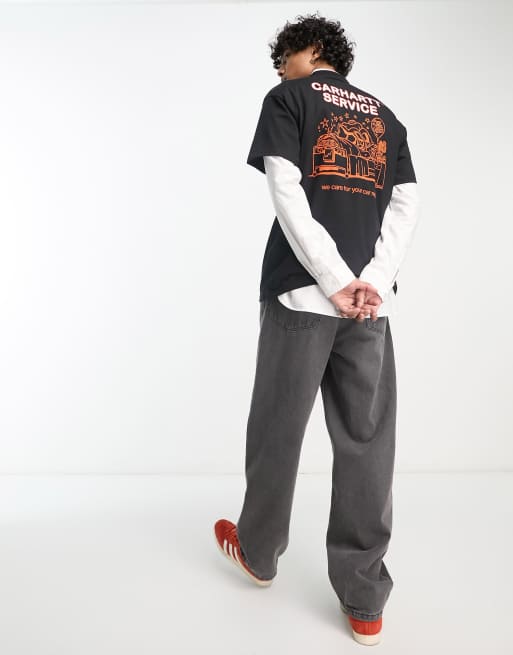 Carhartt WIP – T-Shirt in Schwarz mit Autowerkstatt-Print