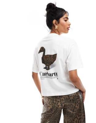 Carhartt WIP - T-Shirt in Weiß mit Print mit Leopardenfellmuster auf dem Rücken