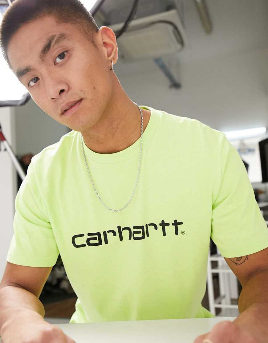 Carhartt WIP - T-shirt med korte ærmer og skrift i lime og sort-Grøn