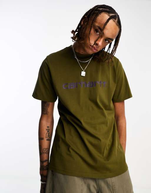 Carhartt WIP - T-shirt med skrift i khaki, 3 af 4