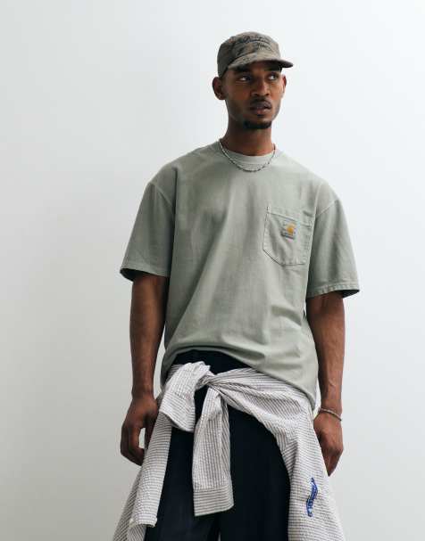 Carhartt WIP - T-shirt met borstzak in vaalgroen - view 1