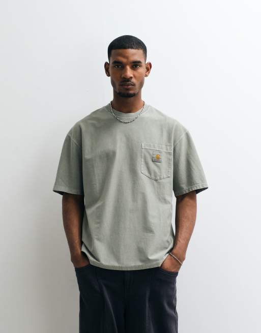 Carhartt WIP - T-shirt met borstzak in vaalgroen, 5 van 5