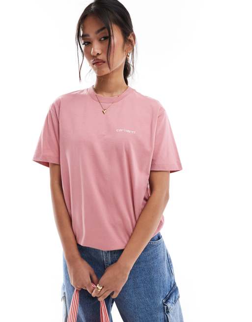 Carhartt WIP - T-shirt met geborduurde tekst in roze
