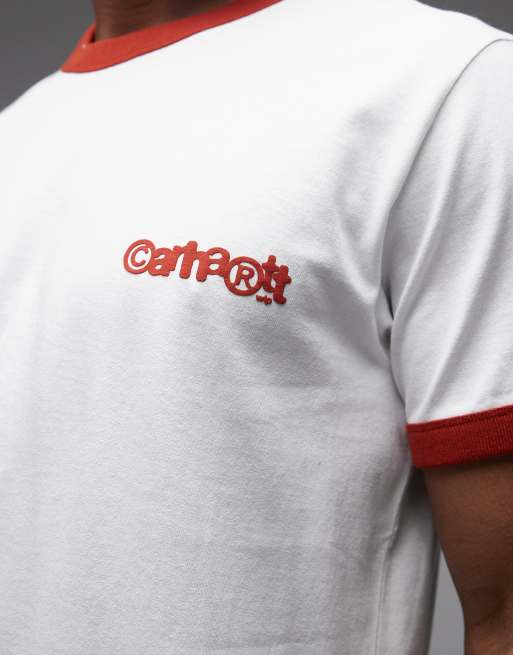 Carhartt WIP - T-shirt met gekleurde randjes in wit en rood, 5 van 5
