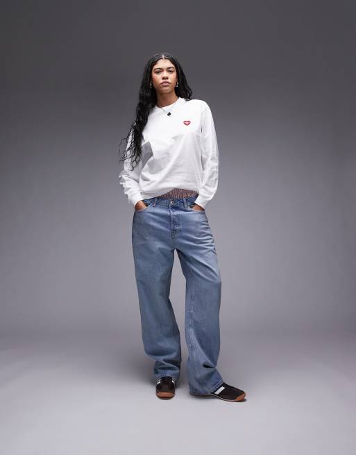 Carhartt WIP - T-shirt met lange mouwen en hart-patch in wit, 3 van 4