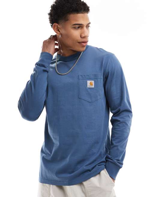 Carhartt WIP - T-shirt met lange mouwen en zak in blauw