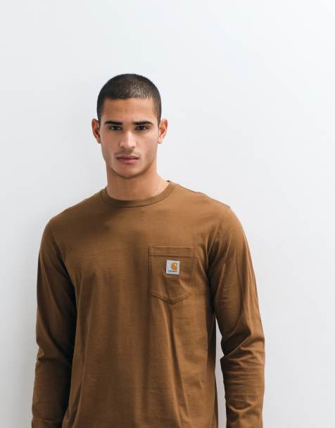 Carhartt WIP - T-shirt met lange mouwen en zak in hamilton bruin - view 1