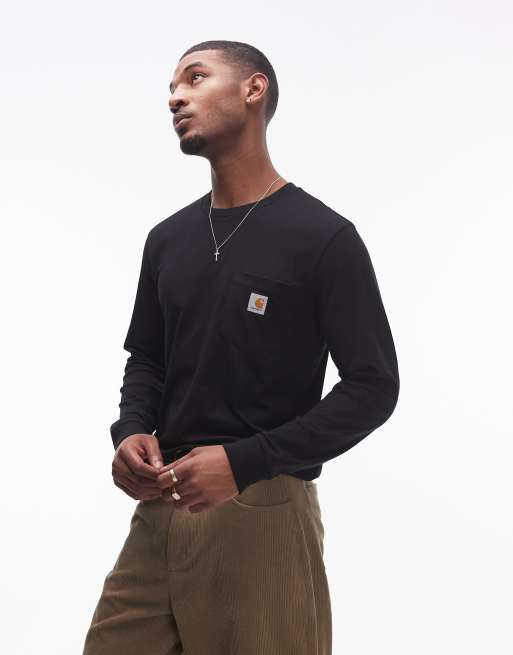 Carhartt WIP - T-shirt met lange mouwen en zak in zwart