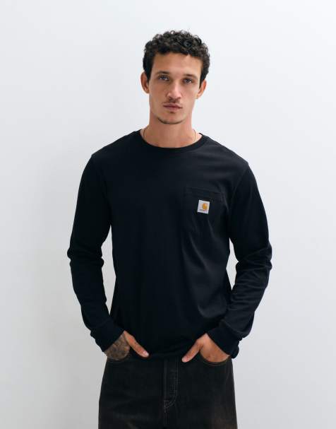 Carhartt WIP - T-shirt met lange mouwen en zakje in zwart - view 1