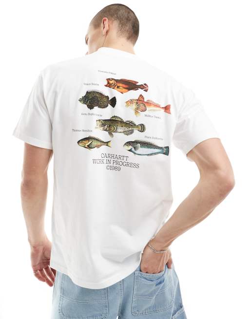 Carhartt WIP - T-shirt met vissenprint op de rug in wit