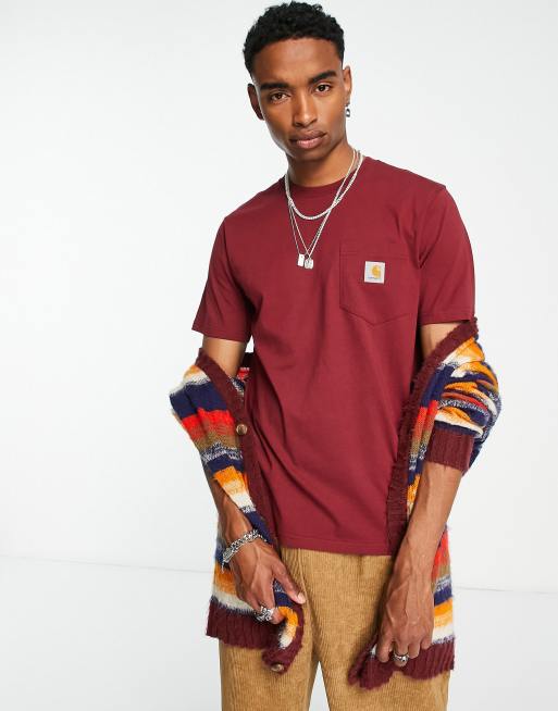 Carhartt WIP - T-shirt met zakje in bordeauxrood