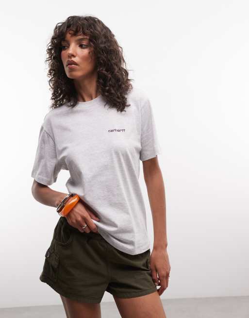 Carhartt WIP T-Shirt mit Script-Logo-Stickerei in Ash Heather, 3 von 4