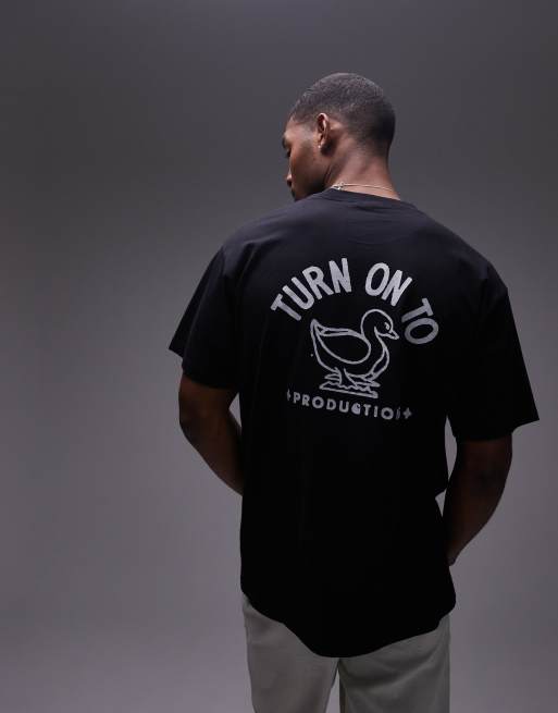 Carhartt WIP - T-shirt nera con grafica con anatre effetto timbro