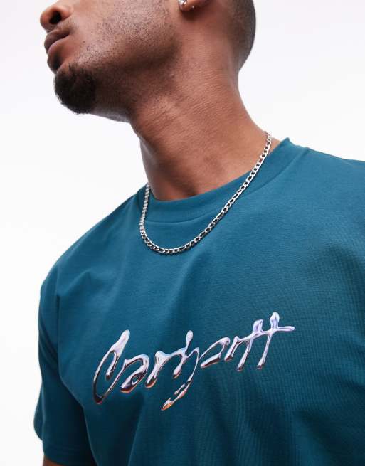 Carhartt WIP - T-shirt verde a maniche corte con scritta, 2 di 4
