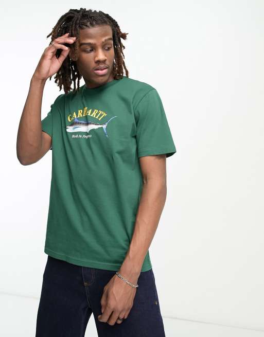 Carhartt WIP - T-shirt verde con stampa di marlin