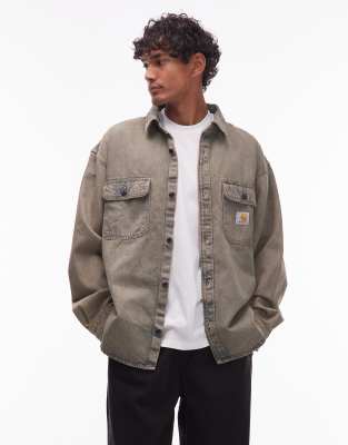 tigan denim pocket detail shacket in blue wash