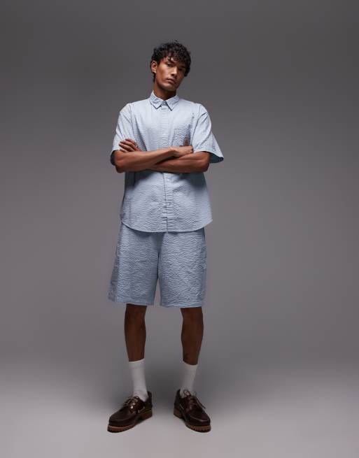 Carhartt WIP - Toland - Coordinato blu in seersucker con pantaloncini e camicia ampia