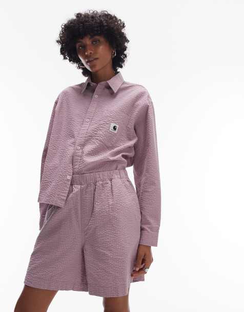 Carhartt WIP - Toland - Coordinato in seersucker rosa con pantaloncini e camicia a maniche lunghe ampia - view 1