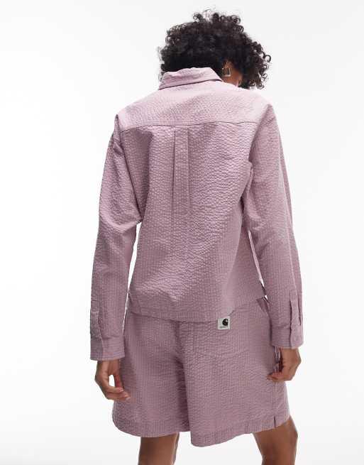 Carhartt WIP Toland long sleeve seersucker loose fit shirt in pink (part of a set)