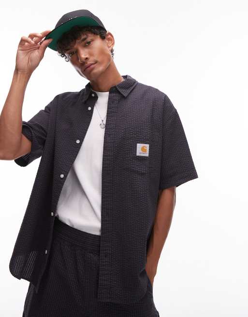 Carhartt WIP - Toland - Losvallend seersucker overhemd in zwart, deel van co-ord set