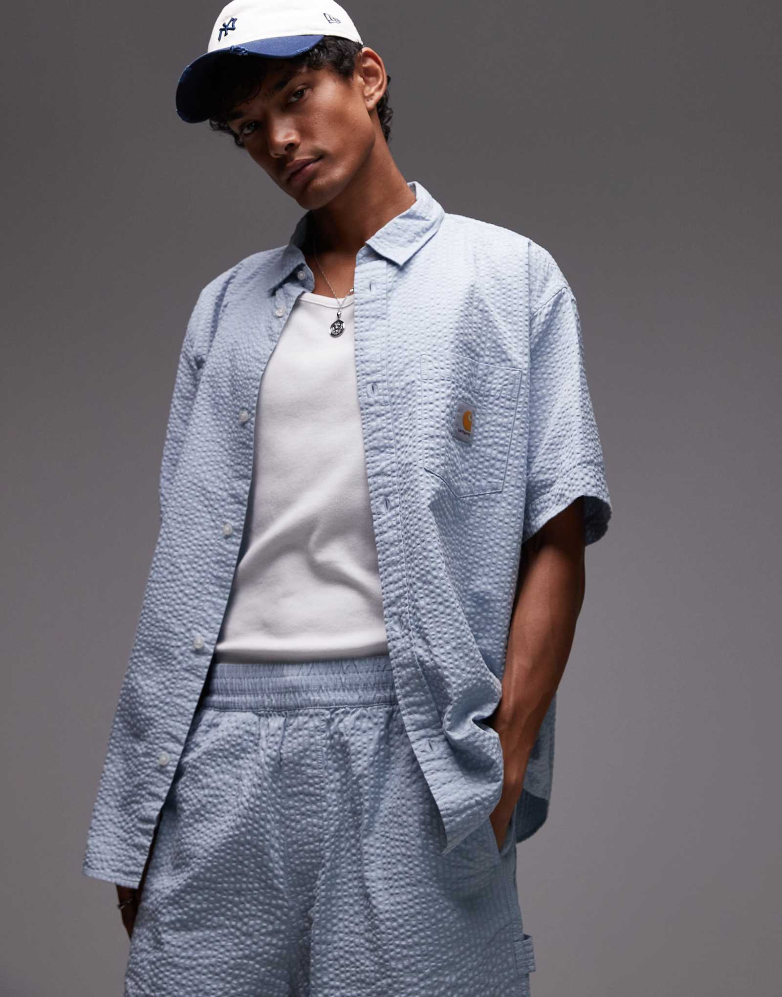 Синяя рубашка свободного кроя Carhartt WIP toland seersucker - часть комплекта
