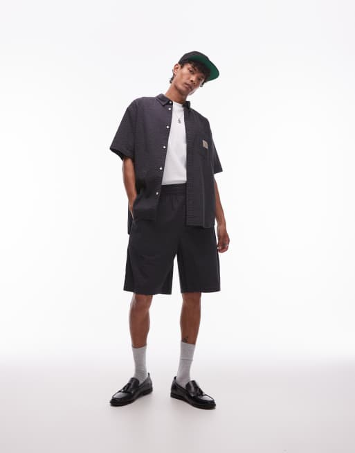 Carhartt WIP toland seersucker loose fit shirt & short set in black