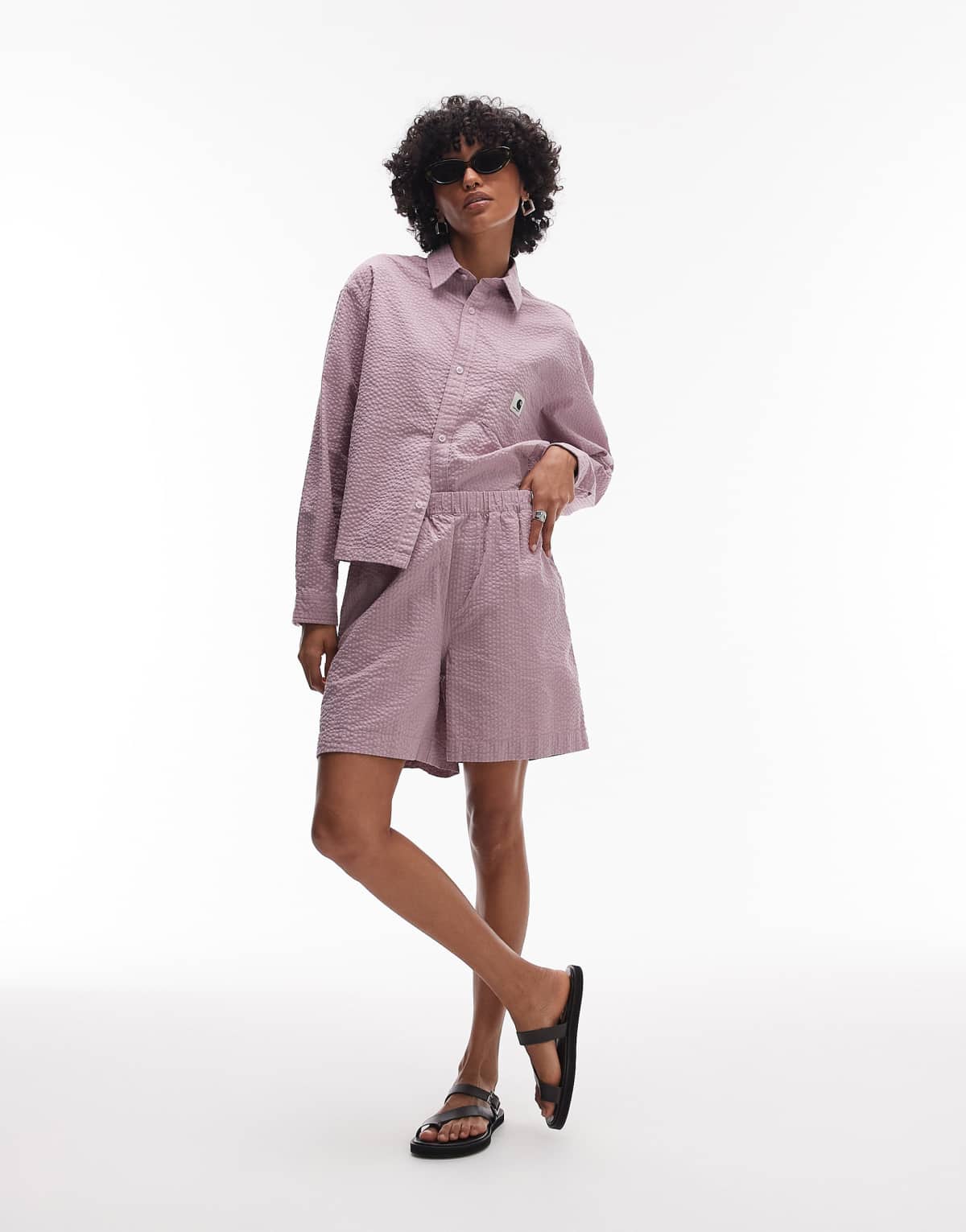 Carhartt WIP toland seersucker regular fit short co-ord in pink