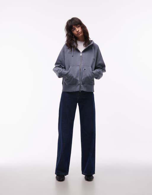 Carhartt WIP torian boxy zip through hoodie in washed blue, 2 of 4