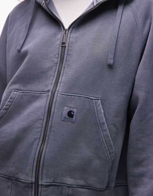 Carhartt WIP torian boxy zip through hoodie in washed blue, 3 of 4
