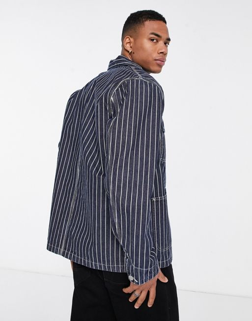 Carhartt WIP trade michigan coat in navy hickory stripe