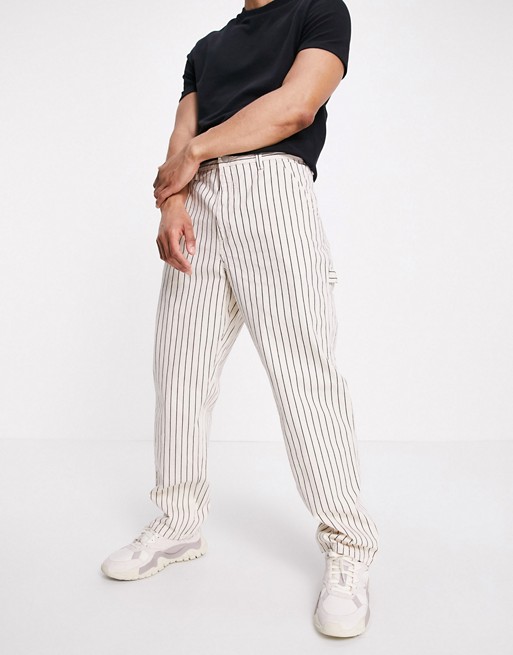 Carhartt WIP trade single knee pant relaxed straight fit in white hickory stripe