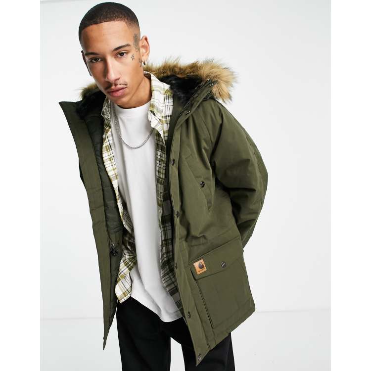 Carhartt WIP Trapper parka jacket with pile lined hood in green