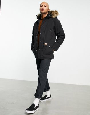 Carhartt WIP trapper parka with pile lined hood in black