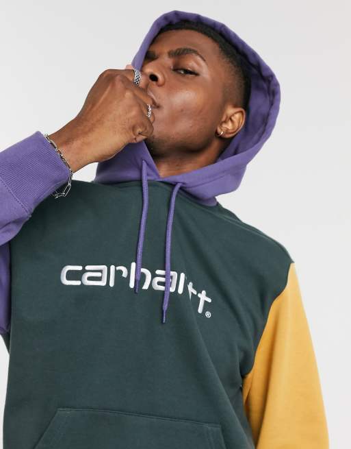 Carhartt WIP tricolor script logo hoodie in multi