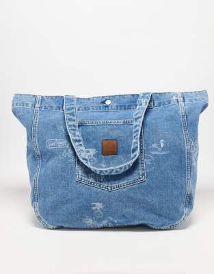 Carhartt WIP - Uniseks denim Tote tote tas met stempelprint in blauw