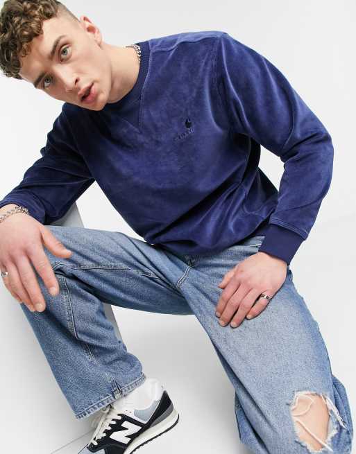 Carhartt WIP united script velour sweatshirt in blue