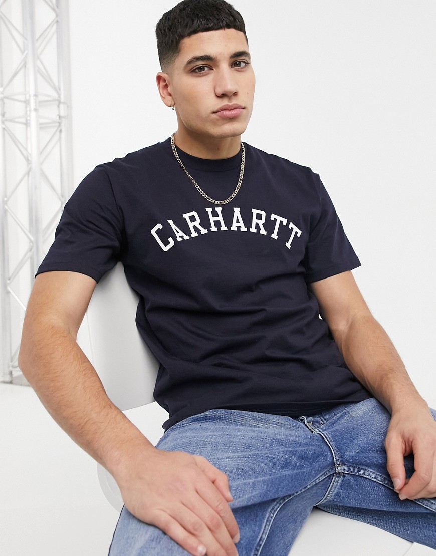Carhartt WIP - University - Marineblå T-shirt med skrift-logo