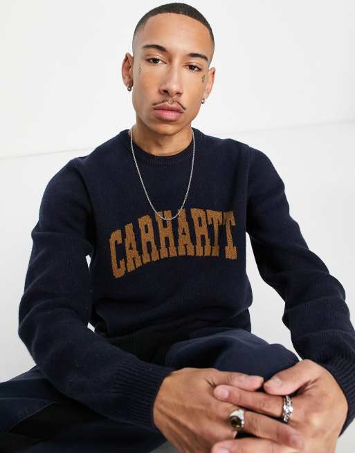 Carhartt WIP – University – Pullover in Marineblau mit Schriftzug