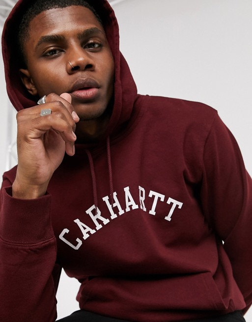Carhartt WIP university script logo hoodie in burgundy
