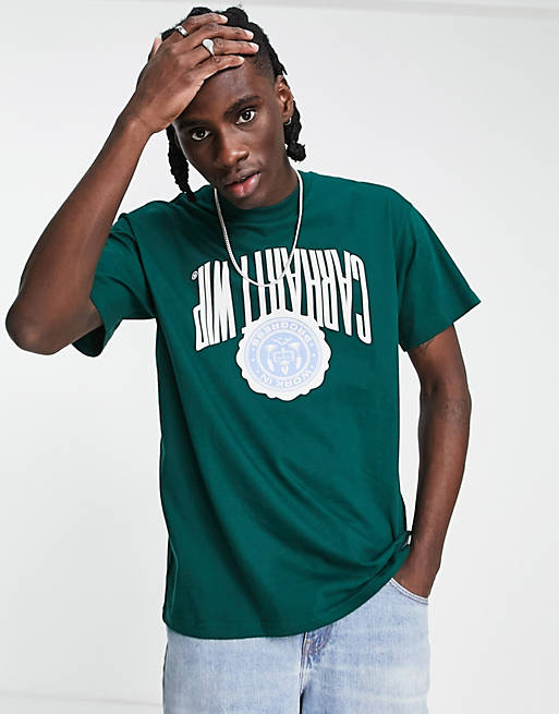 Carhartt WIP upside down print t-shirt in green | ASOS
