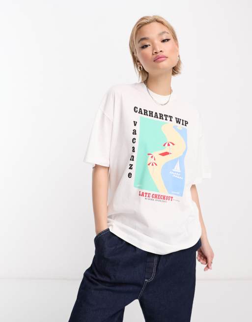 Carhartt WIP – Vacanze – Biały T-shirt o fasonie boyfriend