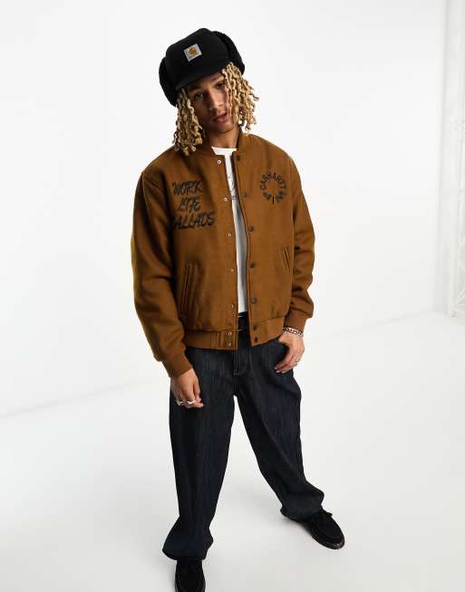 Carhartt WIP varsity bomber jacket in brown | ASOS