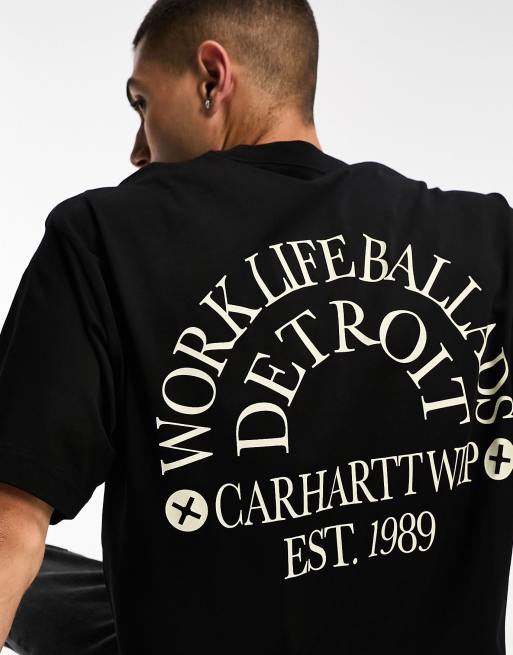 Carhartt WIP - Varsity T-shirt met 'Work'-print in zwart