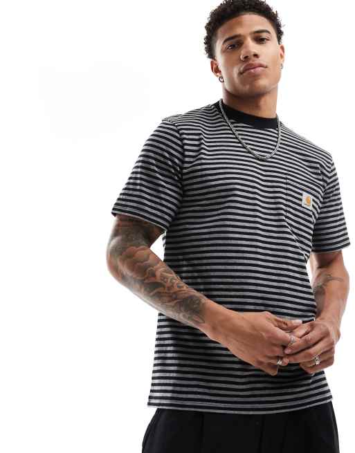 Carhartt WIP - Verner - Gestreept T-shirt met zak in zwart