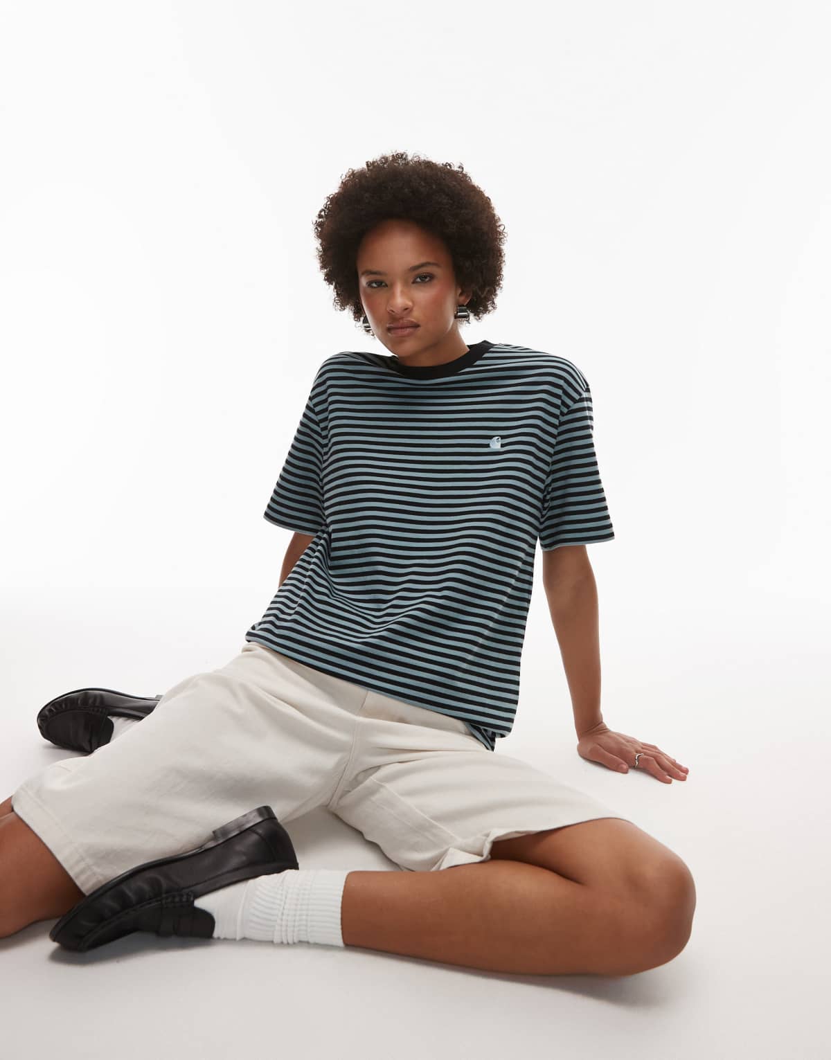 Carhartt WIP verner stripe t-shirt in black and blue